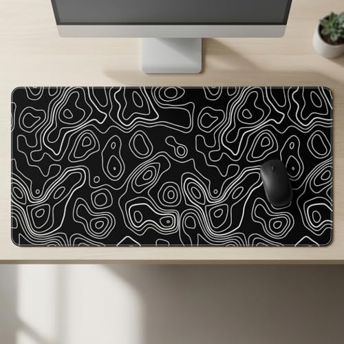 Image of Abstract Contour Line Extended Desk Mat (458 x 915 mm) - 3mm Thick Premium Rubber Base Mouse Pad for Gaming, Office & Work Setup
