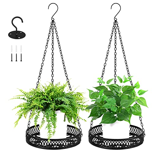 2 Stück Hängepflanzgefäß-Set, 25.4 cm Innen- und Außenbereich, hängender Pflanztopfkorb, moderner Pflanzen-Blumen-Blumen-Blumen-Pflanzgefäß, dekorativer schwarzer Blumentopf-Hängekette Cover