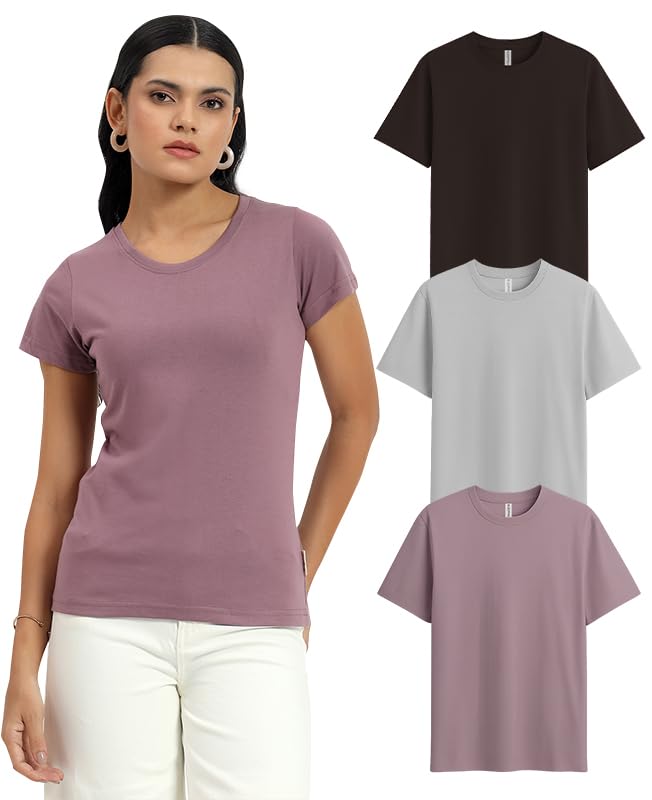 Image of Sleepynuts Women's Plain Round Neck Regular Fit Half Sleeve Cotton T Shirt