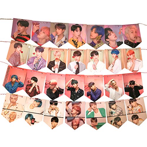 28Pcs Map of The Soul Persona Banner Hanging Flags with 8 Meter String for Birthday Party Home Decoration