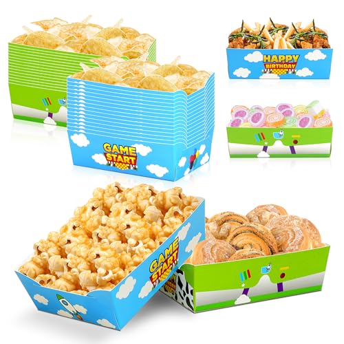 Xustanina 24 Pcs Cartoon Story Paper Food Tray Disposable Blue Sky and White Cloud Snack Bowls Toy Themed Birthday Party Supplies