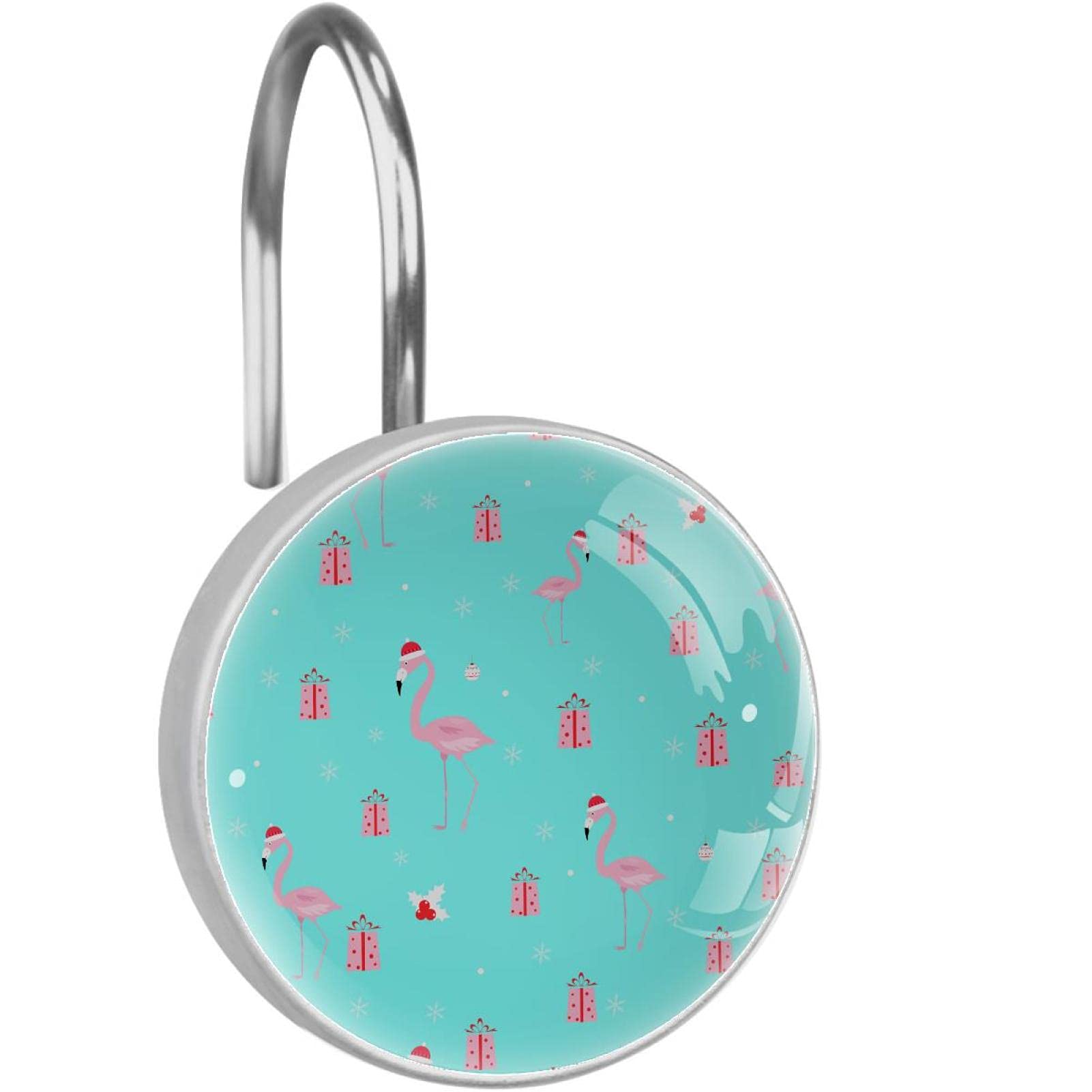 Crochets de rideau de douche en métal antirouille flamant rose pour une salle de bain moderne x12
