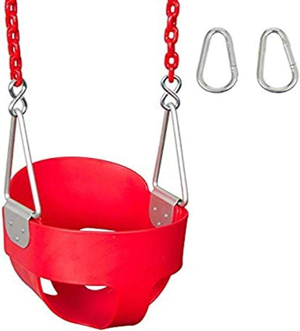 Swing Set Stuff Inc. Highback Full Bucket (Red) with 5.5 Ft. Coated Chain and SSS Logo Sticker