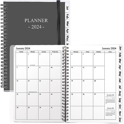 Veiai 2024 Planner,January - December, Wirebound,Weekly and Monthly with Monthly Tabs Planner, Frosted Cover,6.5\"x8.5\", Twin-Wire Binding Calendar Notebook (Black)