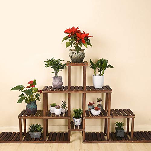Lyx Solid Wood Flower Stand, Solid Wood Living Room Flower Stand Balcony Multi-Layer Landing Succulents Green Radish Flower Shelf Plant Stand Indoor Step-Wise Flower Pot Holder Carbonized Color Beari #TOP2