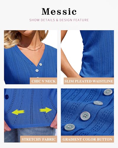 Image of Messic Womens Short Sleeve Sweaters V Neck Casual Summer Knit Pullover Tops