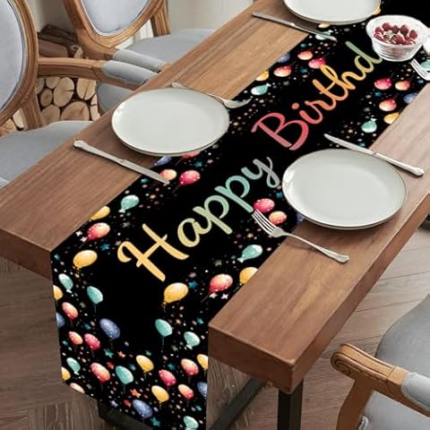 Netnology Black Happy Birthday Table Runner Cover