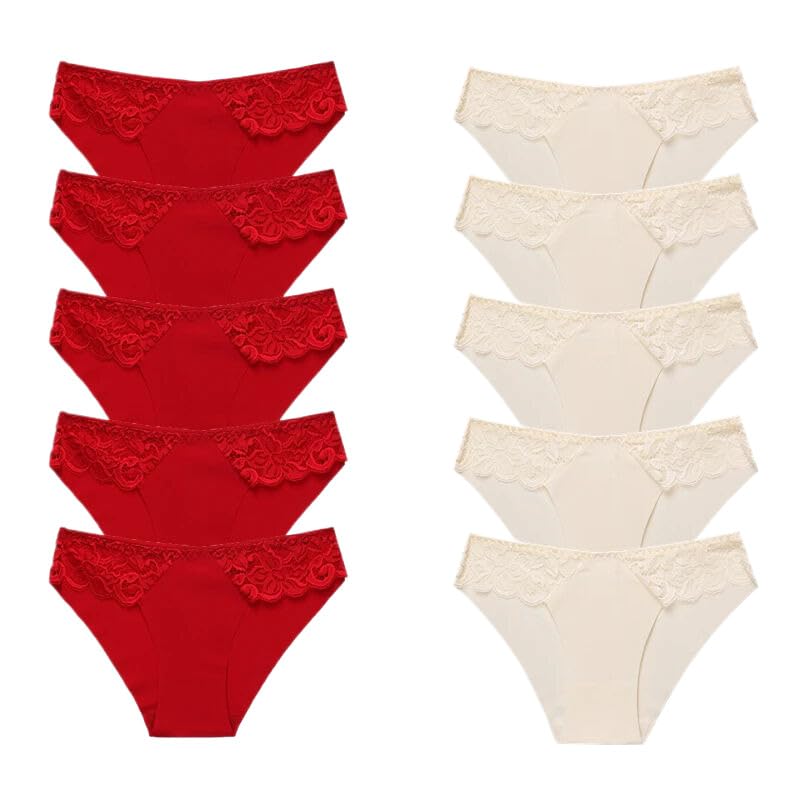 OLEETS Perizoma da Donna -10 Pezzi/Set Mutandine da Donna Sexy Pizzo Intimo Senza Cuciture Slip Casual Lingerie Morbida E Traspirante Perizoma Elegante