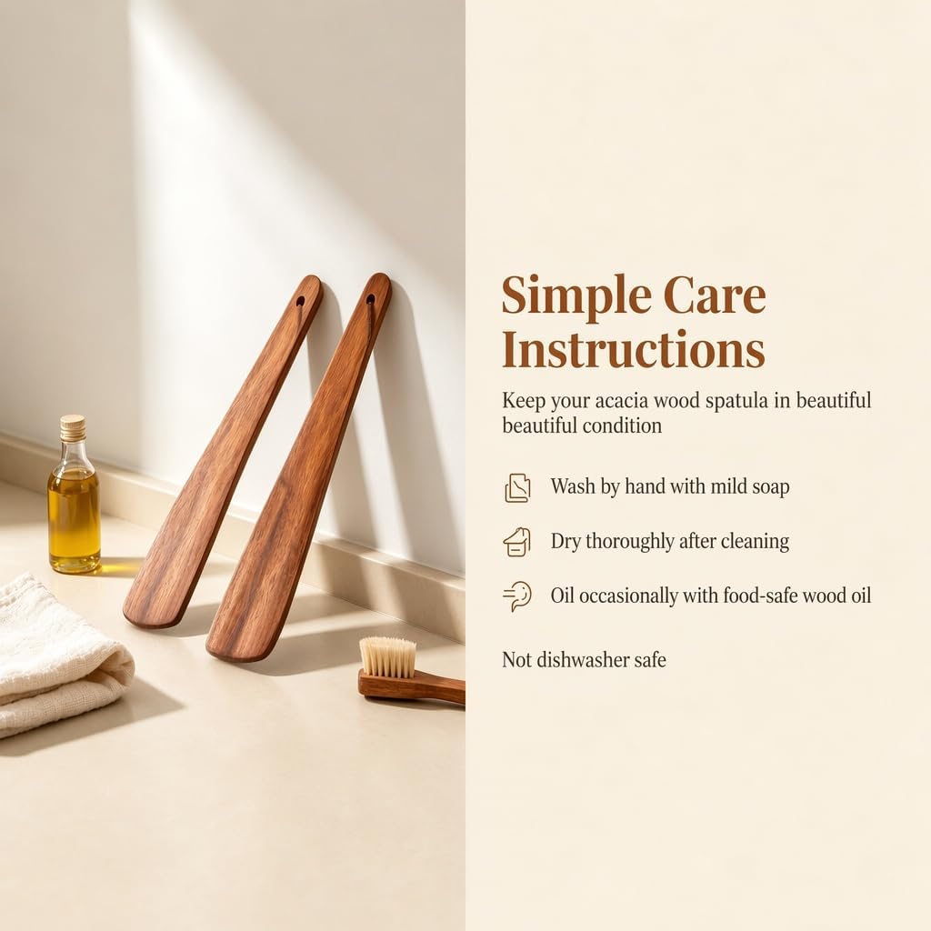 Acacia Wood Flat Spatula Set for Cooking, 12" + 10" One-Piece Narrow-Head Wooden Spatula, Non-Stick Safe Wooden Cooking Utensils, Kitchen Turner for Frying, Baking, Mixing DNWYPRI