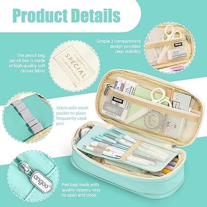 Image of LABUK Large Capacity Pencil Case Pouch, Cute Aesthetic Big Capacity Zipper Cases Pen Portable Office Stationery Makeup Bag, Desk Organizer for College Adults Women Men (Cotton Green)