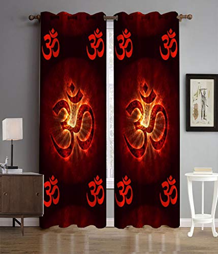 Image of 3D Digital Printed Heavy Fabric Om & Swastik Design Curtains for Pooja Room, Temple, Home, 4x5 feet, Set of 2 Pc