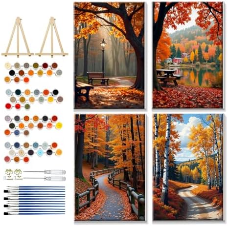 Amazon.com: YOYA 4 Pack Framed Paint by Numbers Kit for Adults - Fall ...