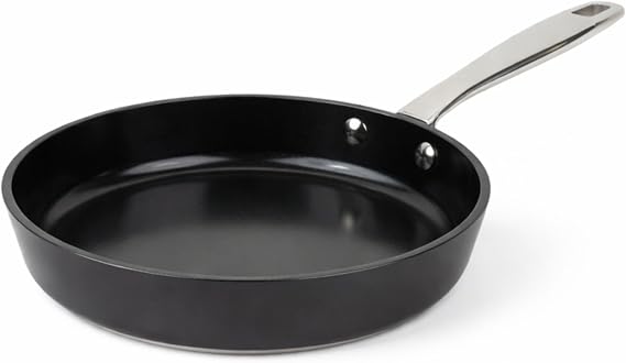 Alva Maestro 9.5-Inch Ceramic Nonstick Frying Pan, PFAS-Free Non Toxic Egg Pan, Induction Safe Big Skillet with Stainless Steel Handle, Heavy-Duty Aluminum, PTFE & PFOA Free, Black