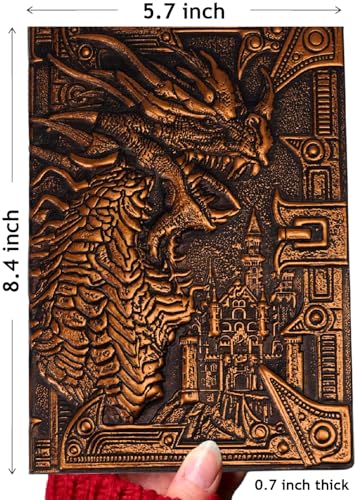 Futhark Caderno/diário DND - 200 páginas com capa de couro sintético em relevo dragão bronze 3D com