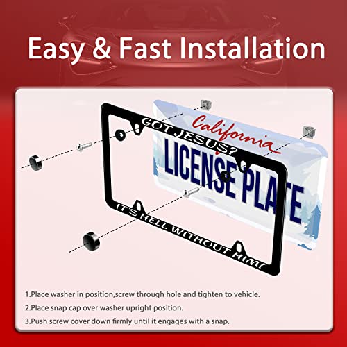 1Pack Funny License Plate Frame Got Jesus It's Hell With Out Him ! Christian Humorous Text License Plate Holder Stainless Steel Rust-Proof Auto Parts Decor With Screws 12.3" X 6.3" For Men Women Gifts #TOP2