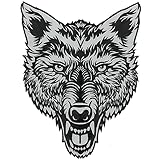VEGASBEE® Best Wolf Patch Big Lone Wolf Head Embroidered Iron-On Patch for Leather Vest Denim Jacket Grey Large Size L 12' by 9.5' inches Original Design USA (Black-Gray)