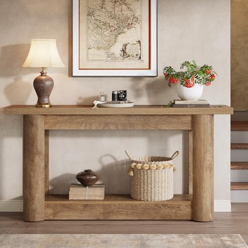 Image of Tribesigns 63-Inch Farmhouse Console Table, 2-Tier Storage Sofa Table Behind The Couch, Narrow Long Entryway Furniture for Home Hallway, Entrance, Living Room, Brown