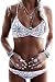 Dellytop Women Ethnic Floral Printed Two Piece Bikini Set Boho Swimsuit, White, Small
