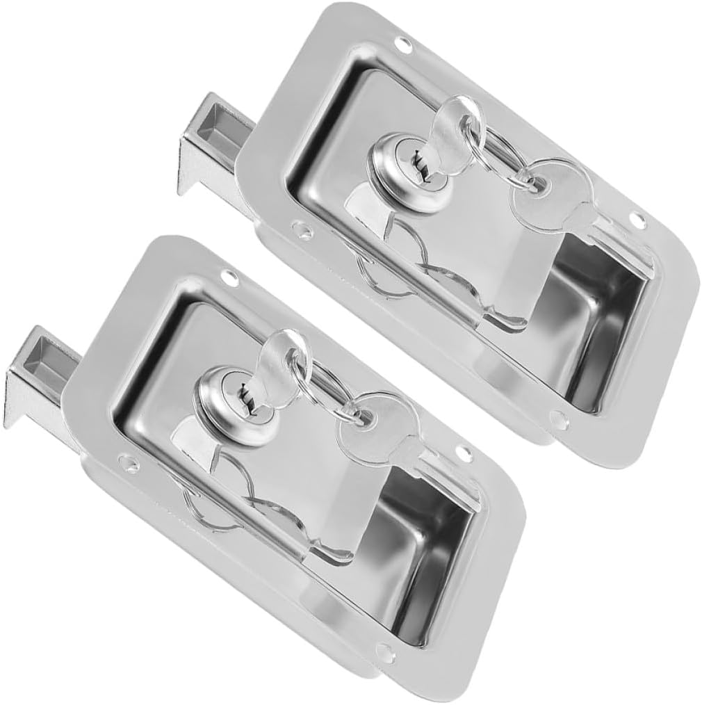 Recessed Flush Door Lock 2 Sets for Trailer Ramp Rv Toolbox Truck Bed Latch Zinc Alloy Paddle Handle Automotive Supply Enclosed Trailer Door Latch