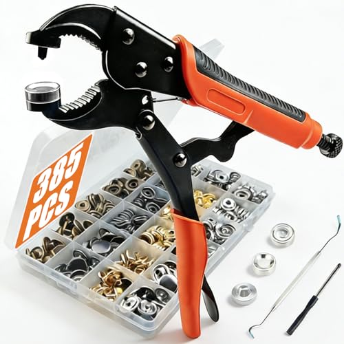 385 PCS Snap Fastener Tool Kit with Snap Buttons for Fabric Boat Cover Canvas Tarp Leather Clothing Heavy Duty Snap Setter Tool Metal Snap Buttons with Fastener Pliers Kit 100 Sets 4 Color