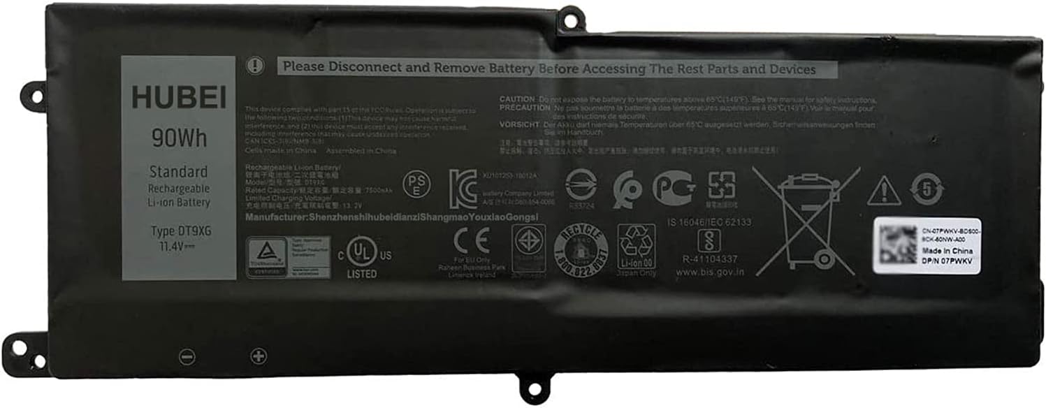DT9XG 07PWKV 0KJYFY Laptop Battery Replacement for Dell Alienware Area-51m R1 R2 D1968W D1968B D1969PW D1733B D1746W D1735DB D1733PB D1766W D1748DW D1746B D1766B D1741DB Series(11.4V 90Wh)