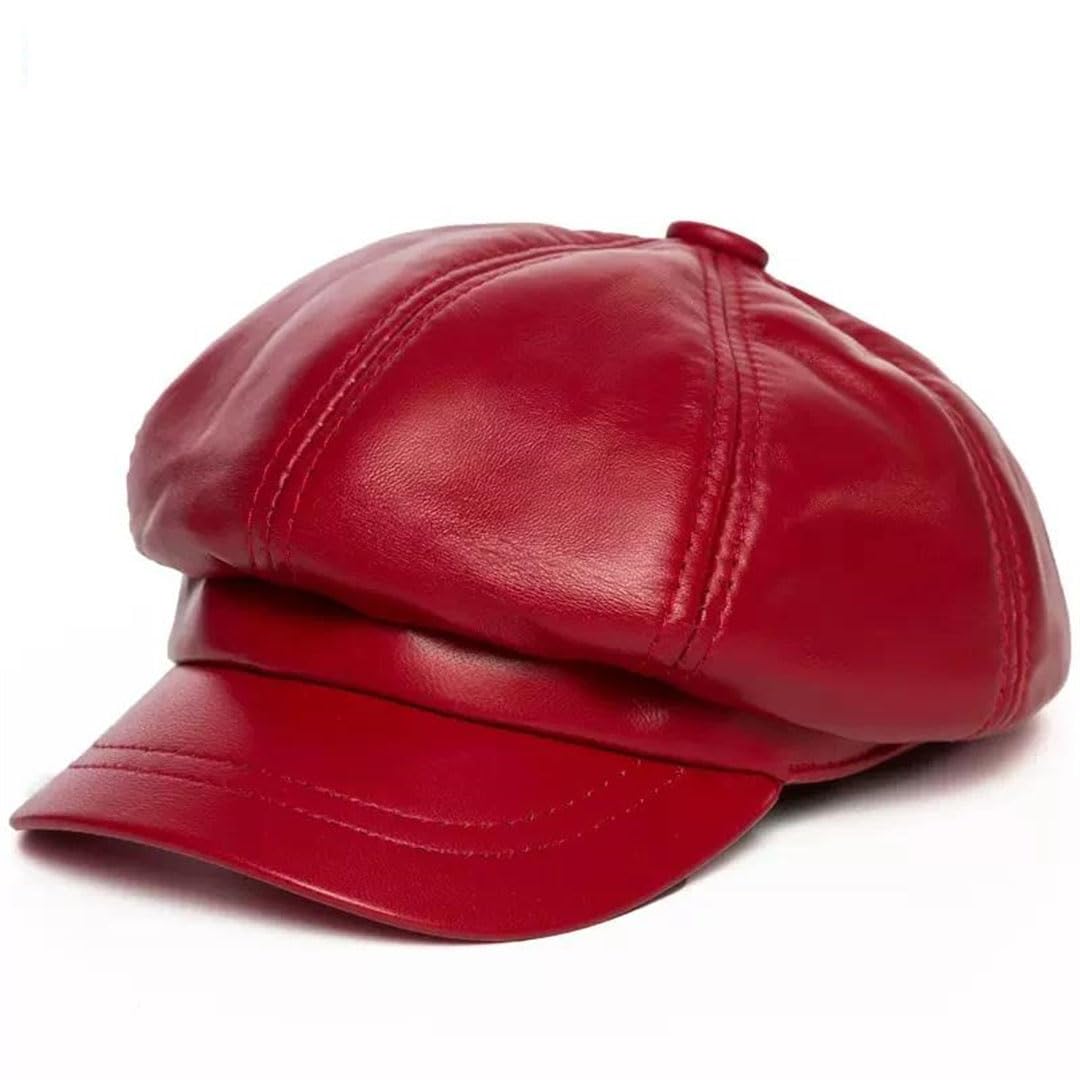Gorro octogonal de piel de oveja para mujer, de piel auténtica, boina coreana