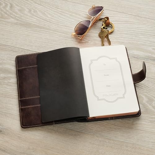 Image of Christian Art Gifts Inspirational Magnetic Closure Journal w /Pen Holder, Man of God - 1 Tim. 6:11 Bible Verse, Dark Brown w /Cross Applique, Wide Ruled Notebook, 336 Lined Pages w /Scripture
