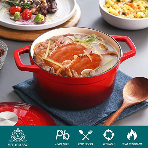 Image of vancasso 3.5 Qt Enameled Cast Iron Dutch Oven with Lid & Handles, Red
