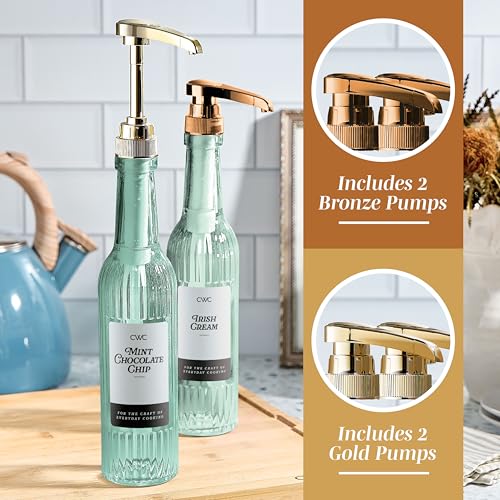 COOK WITH COLOR Glass Coffee Syrup Dispenser with Pump- Set of 2 Syrup Bottles for Coffee Bar, Decorative 350 ML Bottle with Ceramic Holder, Funnel, Labels and Extra Pumps, Textured Sage by COOK WITH COLOR - Image 4