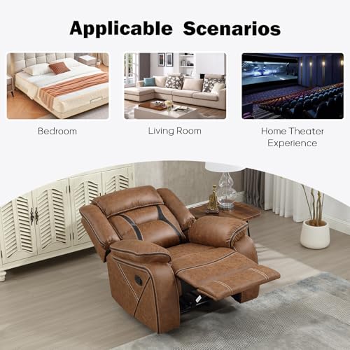 Image of EBELLO Faux Leather Manual Recliner Chair, Modern Design Single Reclining Sofa Chair with Comfortable Armrest and Backrest, Furniture for Living Room, Bedroom, Brown