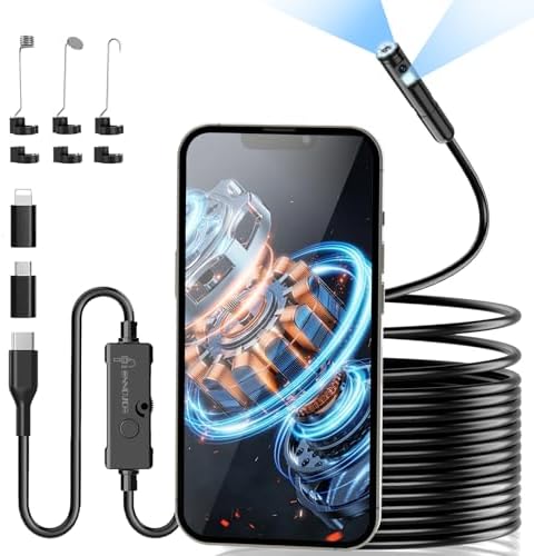 Ennovor Dual-Lens USB Endoscope Inspection Camera, Ennovor 1920HD Semi Rigid Snake Inspection Cameras, No WiFi Borescope, IP67 Waterproof Tube Sink Pipe Drain Camera for Android iOS iPhone iPad Samsung,16.4FT