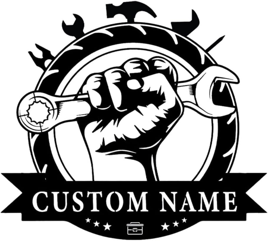VALINSKY Custom Tools Shed Metal Decor Personalized Tool Name Signs Black Tools Wall Art Custom Your Name Sign Personalized Home Metal Signs Plaques