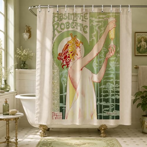 KAIRA Vintage French Poster Art Shower Curtain,Dynamic Color Splash Design,72x72 Inch Waterproof Polyester with Hook,Mid Century Artistic Bathroom Accent by KAIRA - Image 6