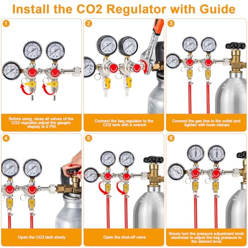 Image of Co2 Regulator for Kegerator, CGA-320 Co2 Regulator Dual Output Co2 Tank Regulator with 4 Hose Clamps, Draft Beer Kegerator Co2 Regulator Co2 Pressure Regulator for Home Brewing