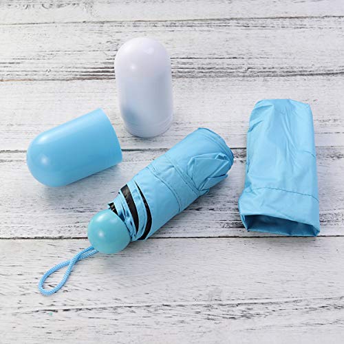 LIOOBO Mini Guarda-sol à prova de vento dobrável com linda capa de cápsula anti-UV – (Azul céu)