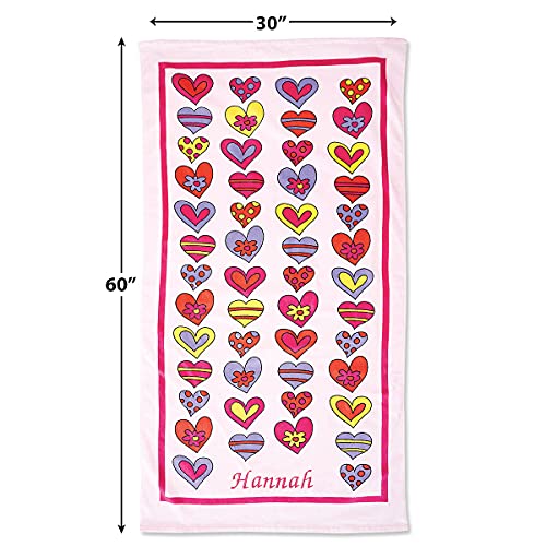 Lillian Vernon Personalized Beach And Bath Towel For Girls - Crazy Hearts Design, Extra-Large, 100% Cotton, Custom Embroidered, 30 Inch X 60 Inch #TOP2