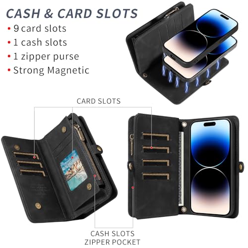Coque portefeuille iPhone 14 Pro Max anti-choc pour éliminer votre sac