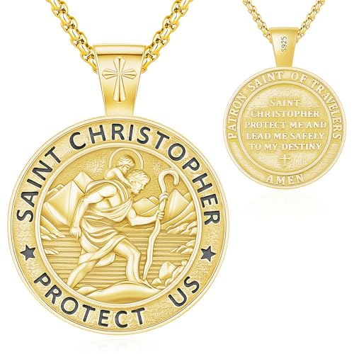 Friggem St Christopher Necklace Gold Saint Christopher Pendant for Men