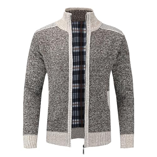 Cárdigan de punto para hombre con forro polar grueso y cuello alto para invierno