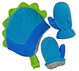 N'Ice Caps Toddler Baby Hat Mitten Set Boys Dino Fleece Gloves Warm Sherpa Lined