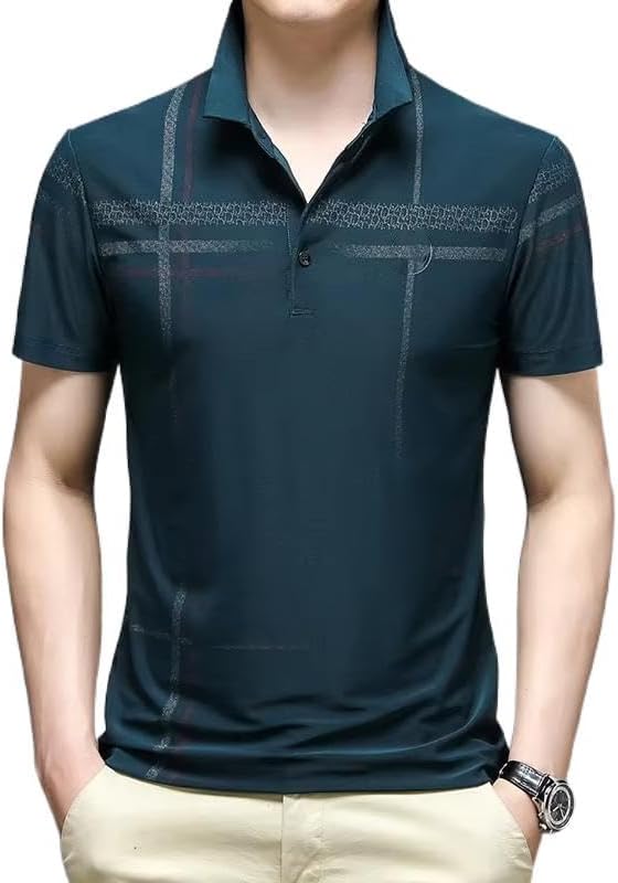 Mens Casual Striped Short Sleeve Button Down T Shirt Polo Shirts