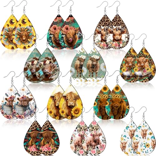 Nosiny Western Wood Earrings Set for Women Teardrop Ear Dangler Western Dangle Earrings for Women Mother's Day Nurses' Day Gifts