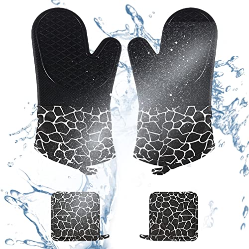 Youding Guantes de horno de silicona | Guantes de barbacoa resistentes al calor Guantes de horno de silicona | Guantes de cocina antideslizantes y soporte para ollas suaves para horno y parrilla