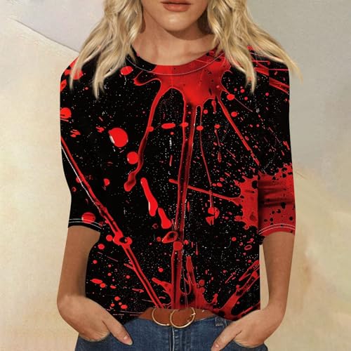 Cute Funny Halloween Shirts for Women Plus Size 3/4 Length Long Sleeve Womens Tops Witch Gothic Renaissance Shirt