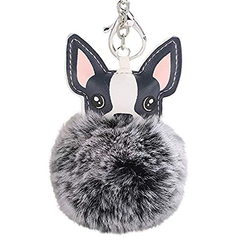 Preisvergleich Produktbild SUNSKYOO Flauschiger Fellknäuel Schlüsselanhänger Alloy Niedlicher Hund Tier Weiche Handtasche Tasche Dekoration Ornament Schlüsselanhänger, zweifarbig schwarz