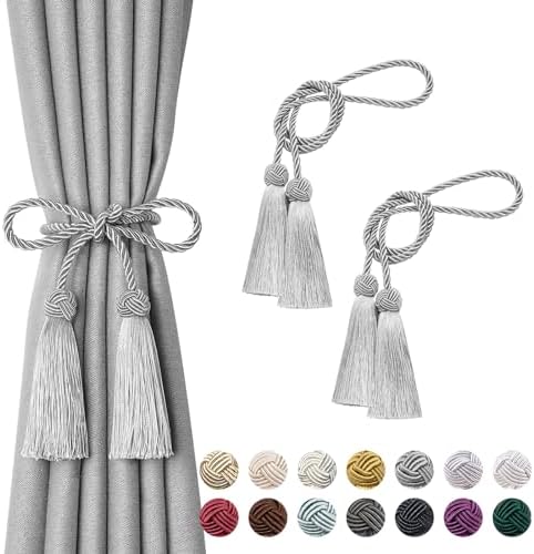 Pretty Jolly 2 Pack Double-ended Tassel Curtain Tiebacks Handmade Braided Rope Knot Drape Tie Backs European Style Decorative Curtain Holdbacks for Home & Office Window Drapery (Dark Blue)