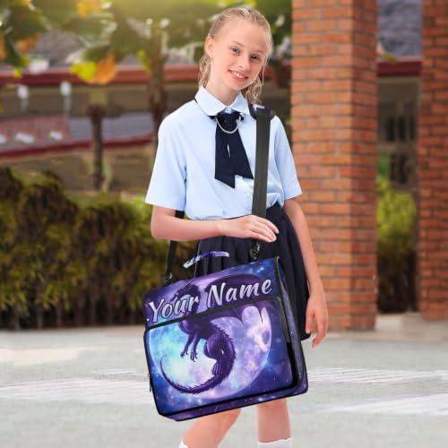 Image of Custom 3 Ring Zipper Binder Dragon Moon Personalized Name 1.5 Inch Binders Large Capacity Multi Pockets for School Office Supplies