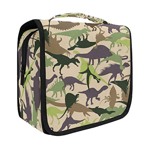 senya Hanging Travel Toiletry Bag Kit Boys Makeup Case Cosmetics Organizer for Men Women (Dinosaur Camouflage)