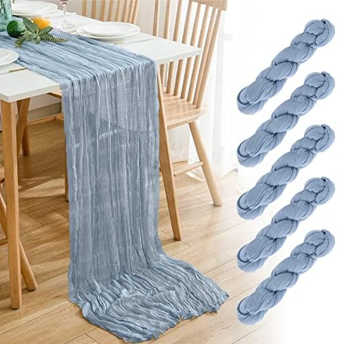 Maliton 5 Pack 13.3Ft Dusty Blue Cheesecloth Table Runner, 20x160 Inch Long Baby Blue Table Runner for Bohemian Wedding Decorations Baby Shower Birthday Party Table Decorations(Dusty Blue)