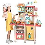 Nyeekoy Kids Kitchen Play Set,Interactive Kids Kitchen playset with 65Pcs of Pretend Play Kitchen Accessories,Play Toy Kitchen for Toddlers 1-3 with Realistic Sound Effects,Pink